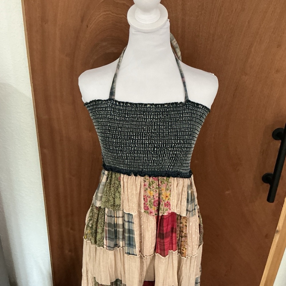 Young Threads Patchwork Dress Smocked Large Maxi Boho Cottage Prairie Western - Picture 7 of 16
